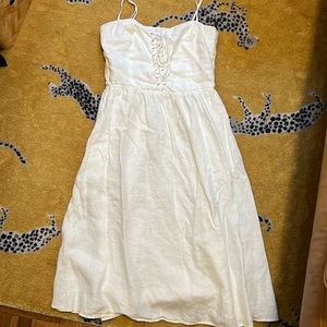 Reformation white linen midi dress lace up front sz 8